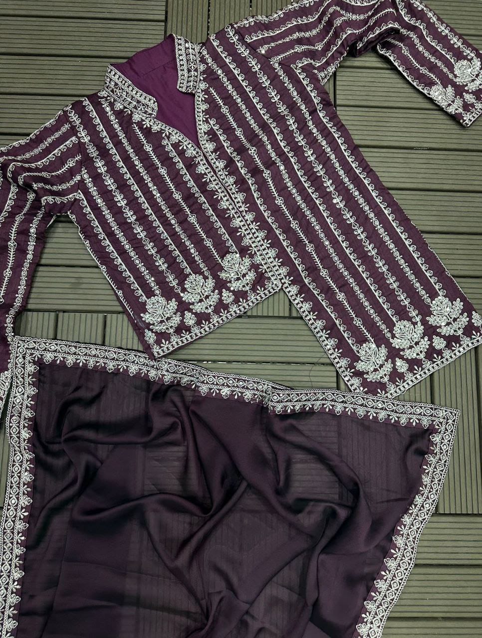 New Super Trending Embroidery cording work ready to wear saree with full koti