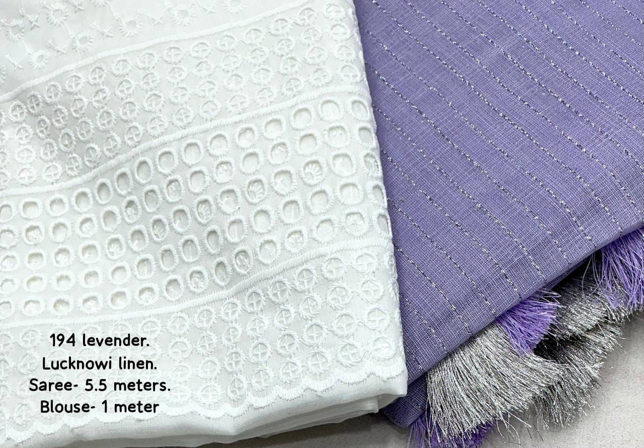 soft linen saree with allover silver zari woven linings.
