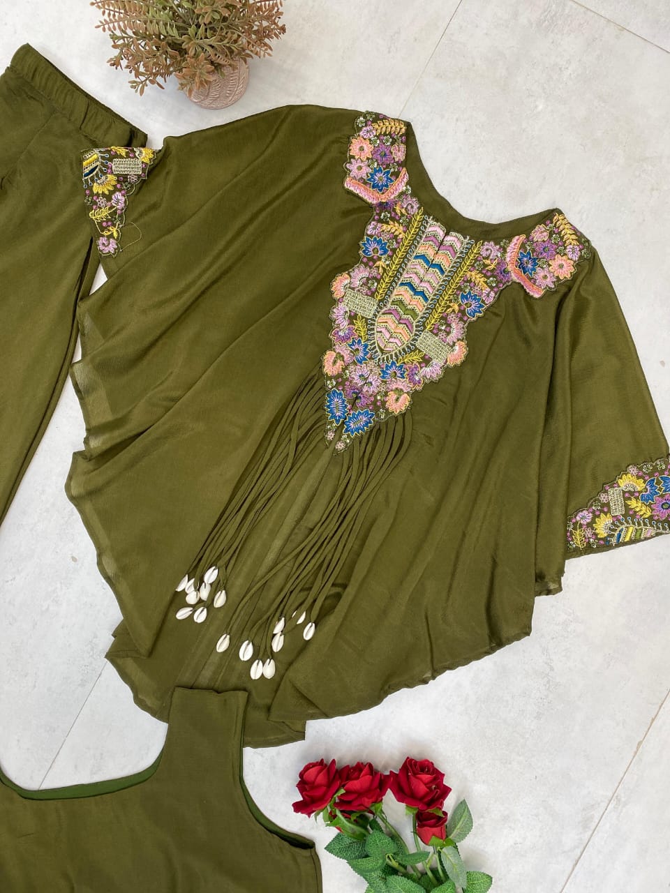 NEW TRENDY THREE PIECE INDO WESTERN WITH SEQUENCE EMBROIDERED WORK