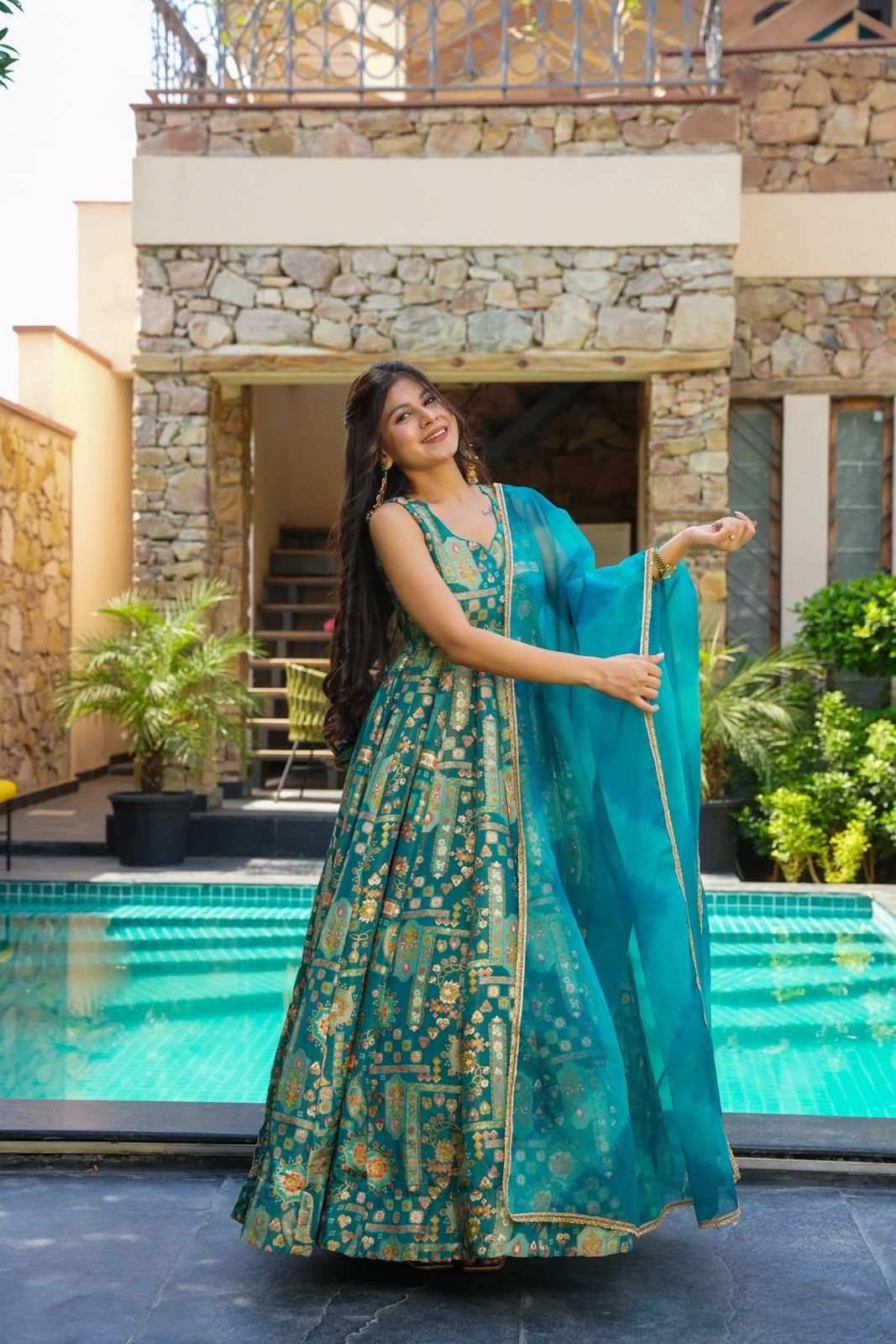 * Anarkali Gown * pure Jimmy organza silk digital printed