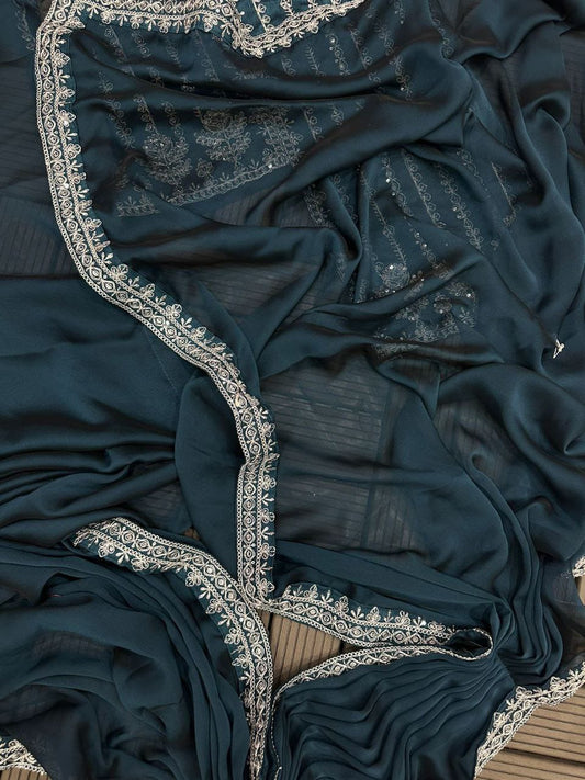 New Super Trending Embroidery cording work ready to wear saree with full koti