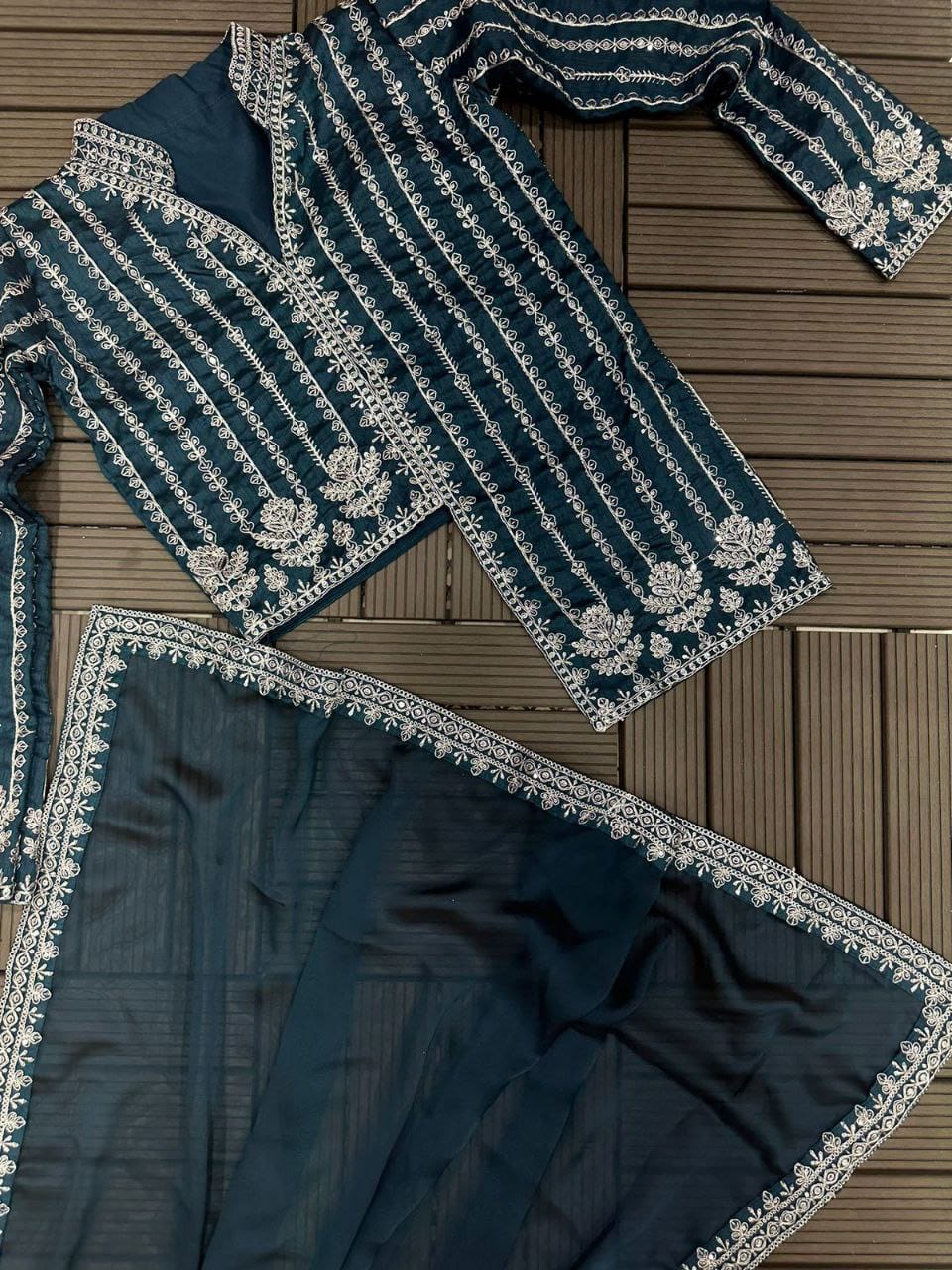 New Super Trending Embroidery cording work ready to wear saree with full koti