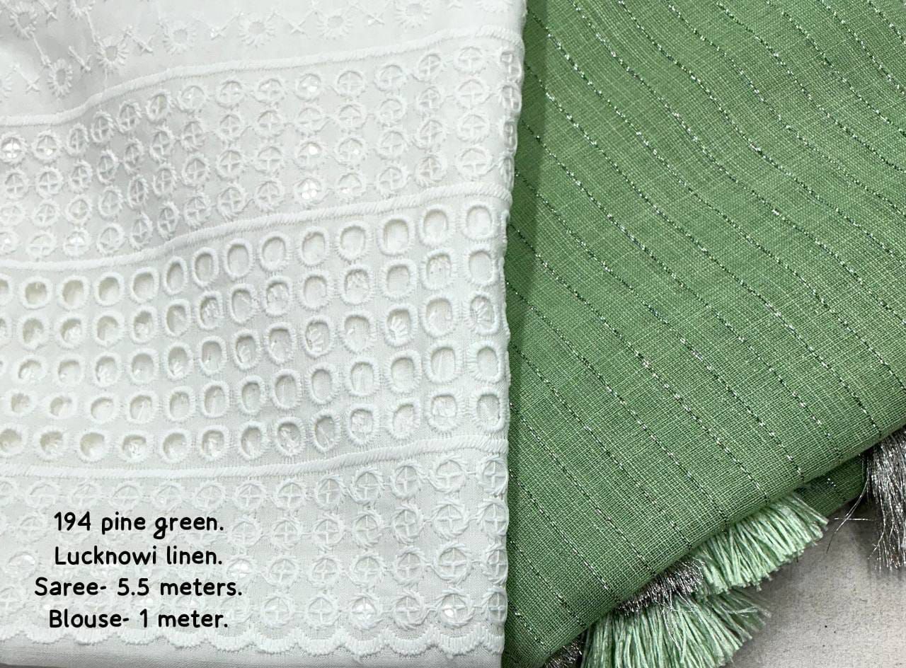 soft linen saree with allover silver zari woven linings.