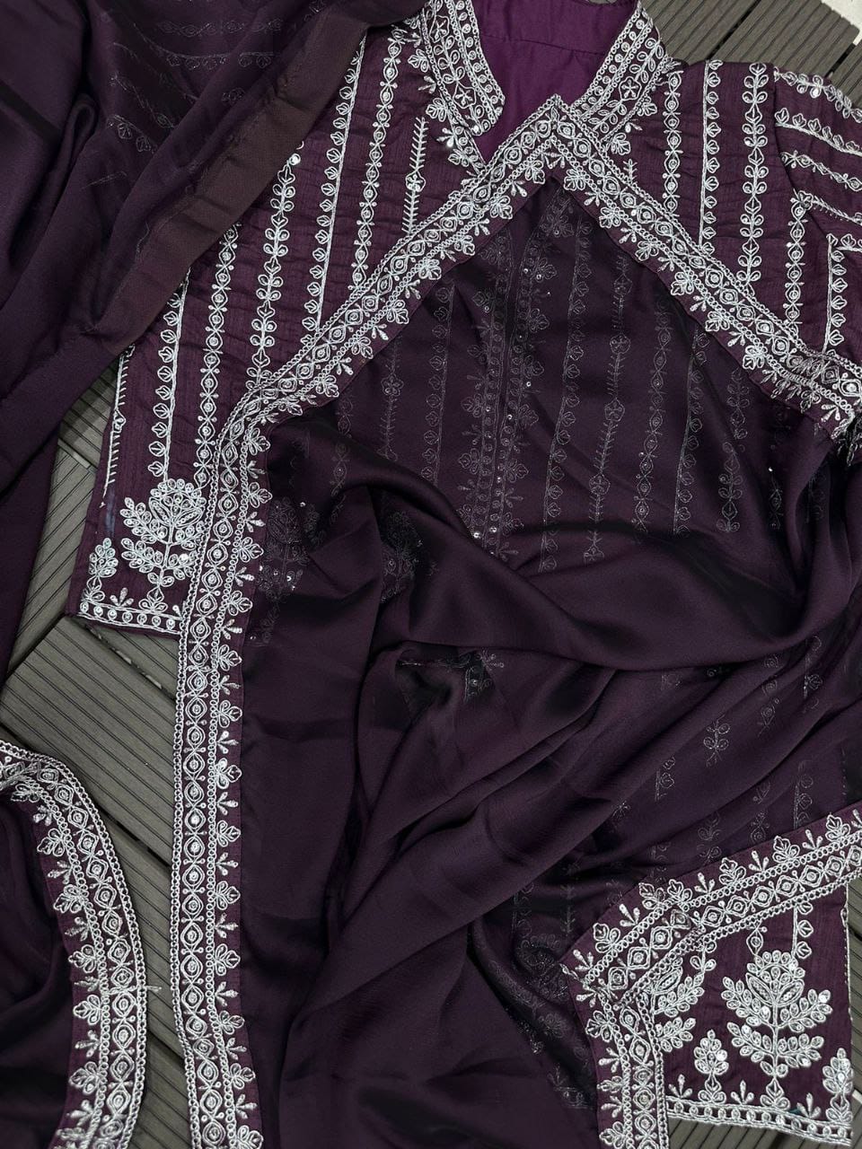New Super Trending Embroidery cording work ready to wear saree with full koti