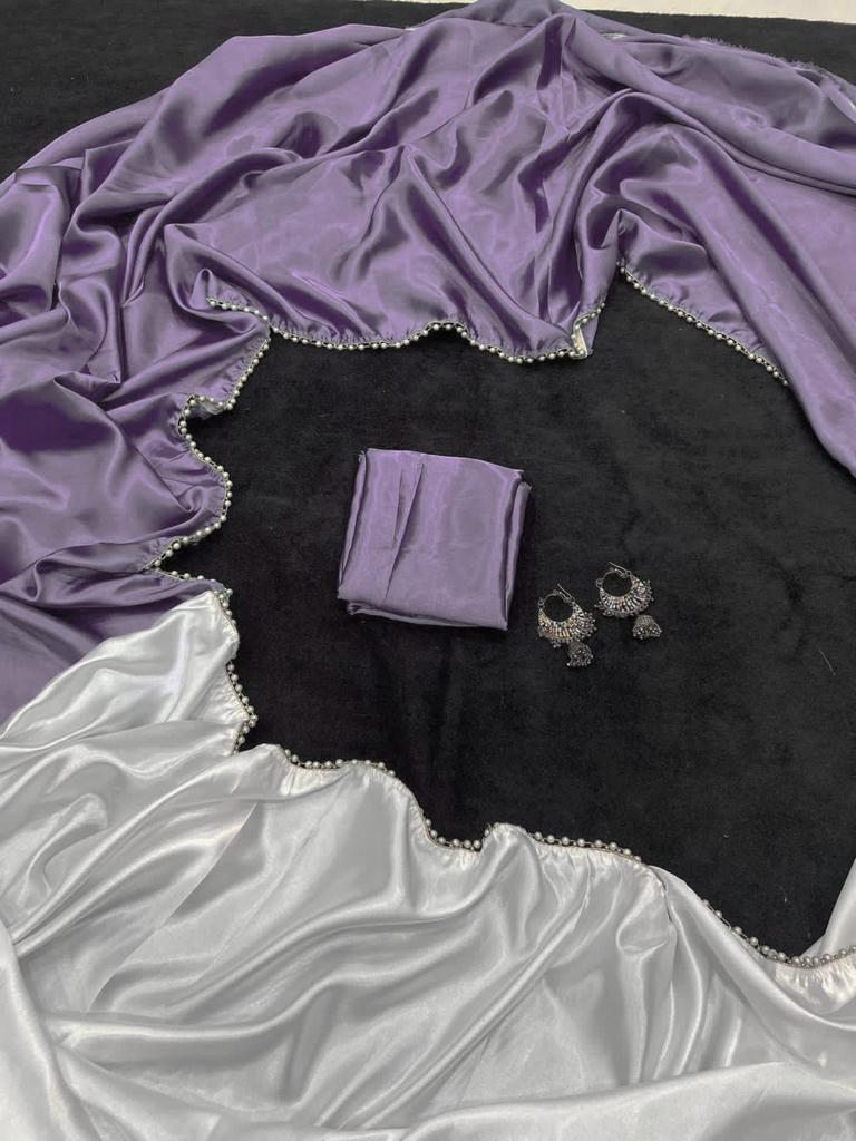 new half satin saree collection with beautiful moti lace border