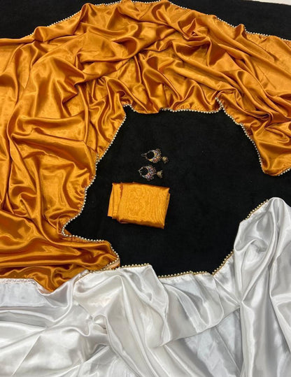 new half satin saree collection with beautiful moti lace border