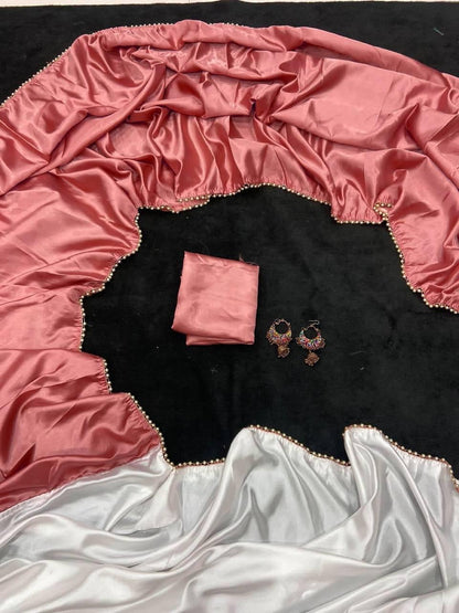 new half satin saree collection with beautiful moti lace border