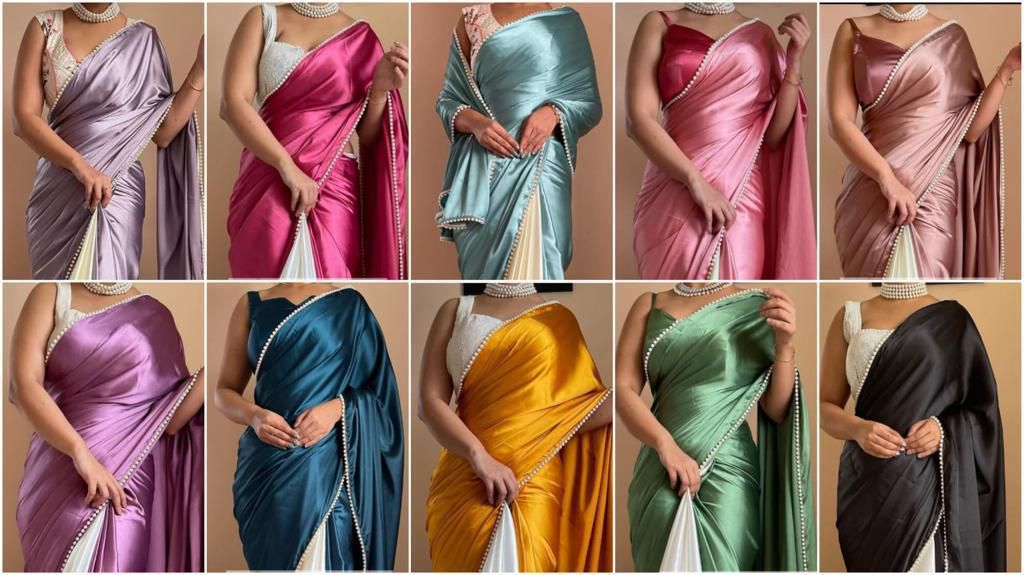 new half satin saree collection with beautiful moti lace border