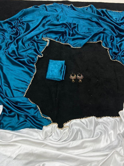 new half satin saree collection with beautiful moti lace border