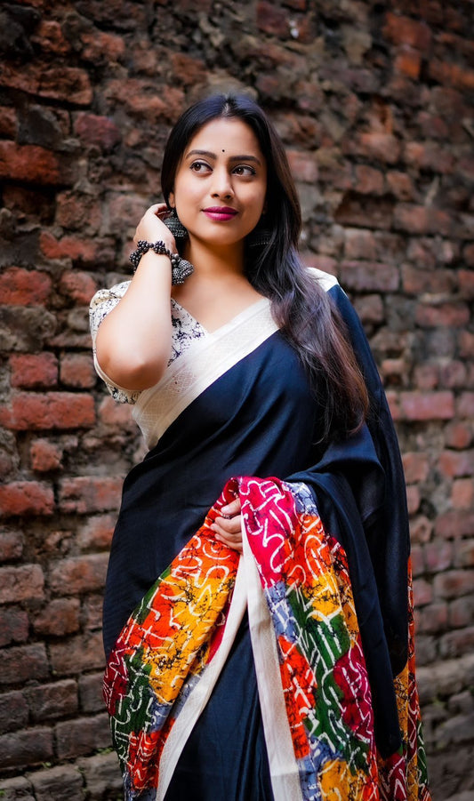 New fancy black pashmina saree