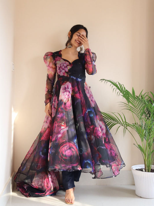 * Anarkali * - Digital printed organza silk Anarkali suit with huge flair 🌸