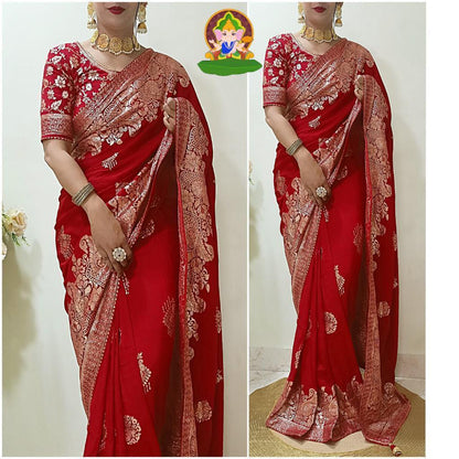 Silk Saree with 🥰 Beautiful Zari zecard weaving with Rich Pallu  Samosa patti lace border