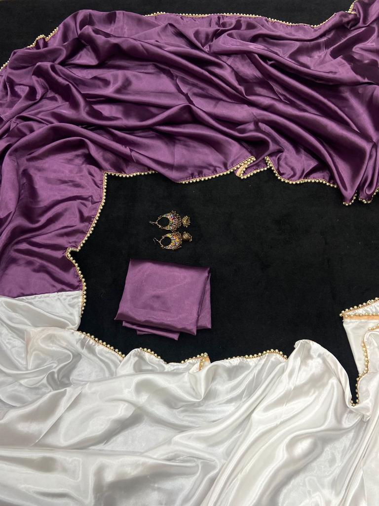 new half satin saree collection with beautiful moti lace border