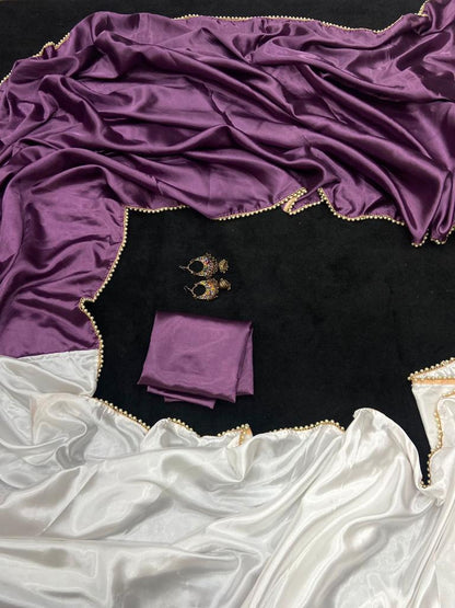 new half satin saree collection with beautiful moti lace border