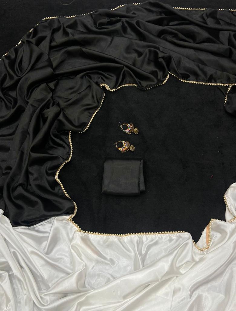 new half satin saree collection with beautiful moti lace border