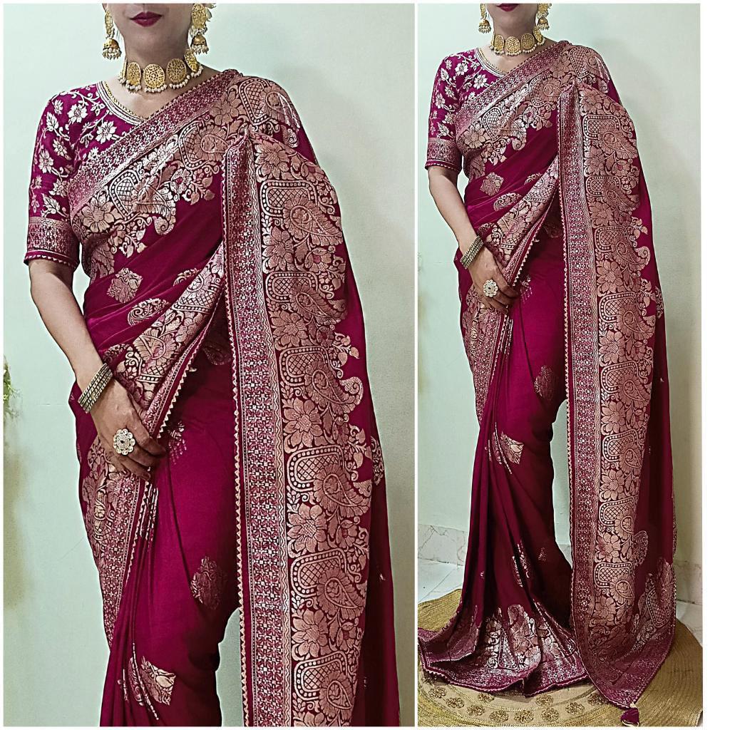 Silk Saree with 🥰 Beautiful Zari zecard weaving with Rich Pallu  Samosa patti lace border