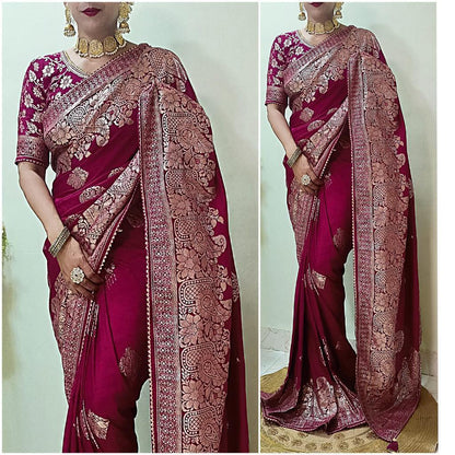 Silk Saree with 🥰 Beautiful Zari zecard weaving with Rich Pallu  Samosa patti lace border