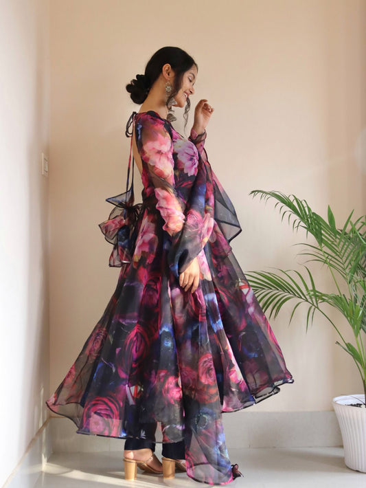 * Anarkali * - Digital printed organza silk Anarkali suit with huge flair 🌸