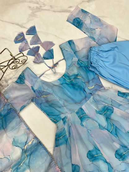 NEW ANARKALI PURE SOFT ORGANJA SILK MARBEL PRINT