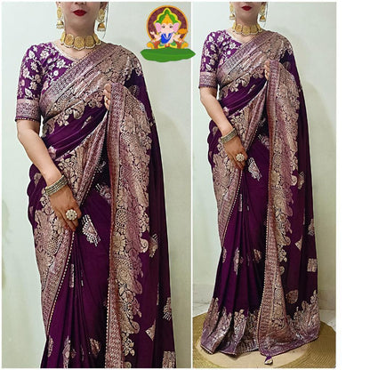 Silk Saree with 🥰 Beautiful Zari zecard weaving with Rich Pallu  Samosa patti lace border