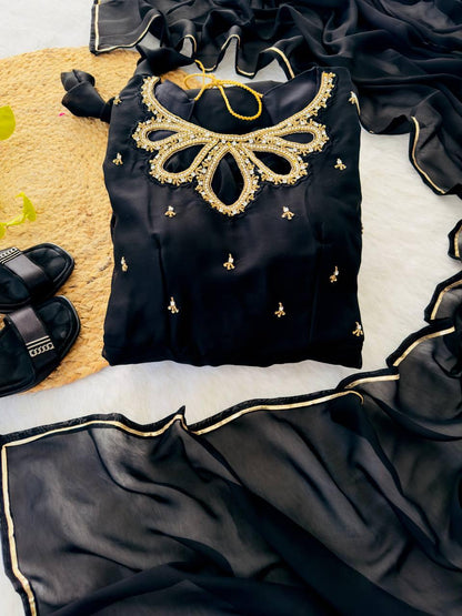 New Party Wear Look Back Rangoli Gerorrget Gown With Dupatta Set