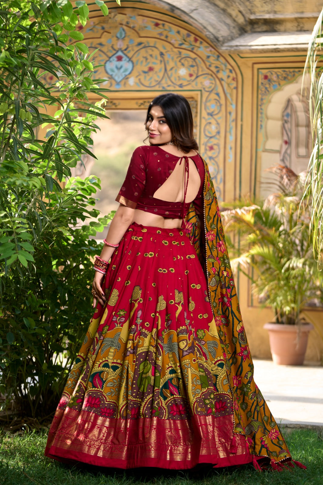 Kalamkari Print Lehenga Choli Featuring a Sophisticated Foil Work Border 🪷