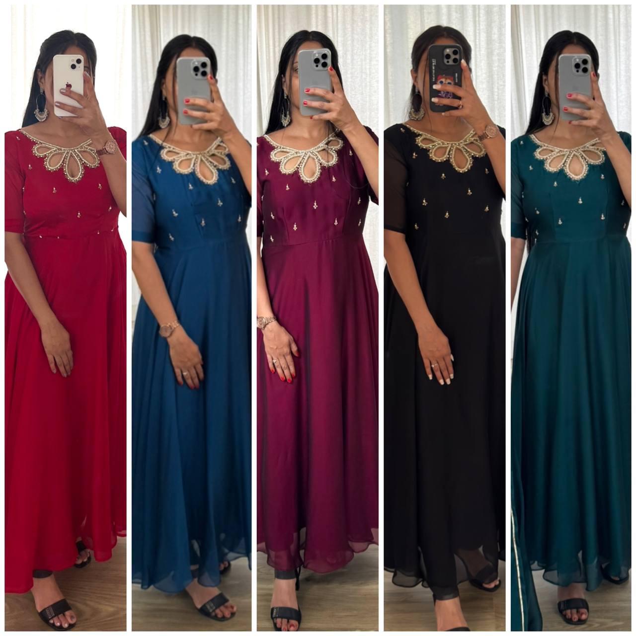 New Party Wear Look Back Rangoli Gerorrget Gown With Dupatta Set