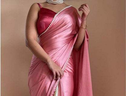 new half satin saree collection with beautiful moti lace border