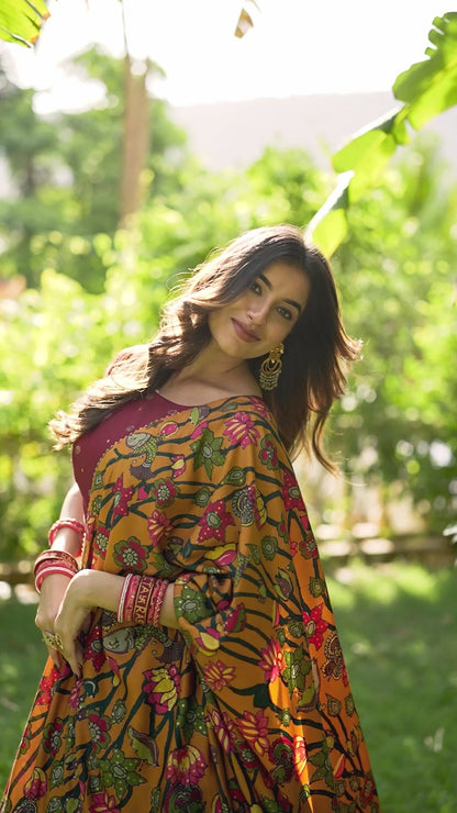 Kalamkari Print Lehenga Choli Featuring a Sophisticated Foil Work Border 🪷