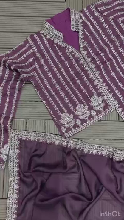 New Super Trending Embroidery cording work ready to wear saree with full koti