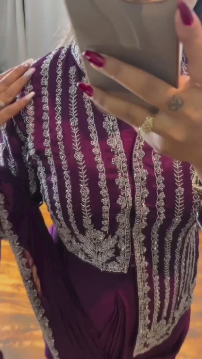 New Super Trending Embroidery cording work ready to wear saree with full koti