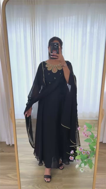 New Party Wear Look Back Rangoli Gerorrget Gown With Dupatta Set